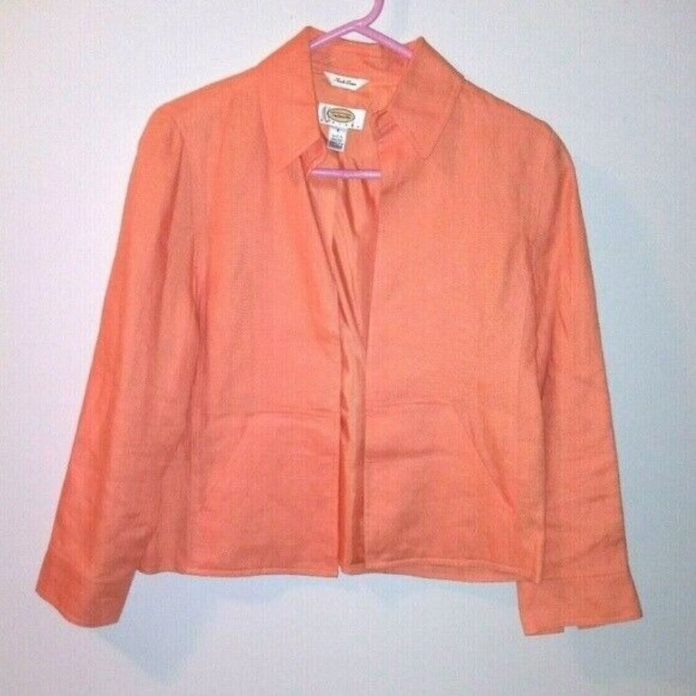 Talbots Womens Jacket Irish Linen FRONT OPEN Peach color 100% Linen SHACKET